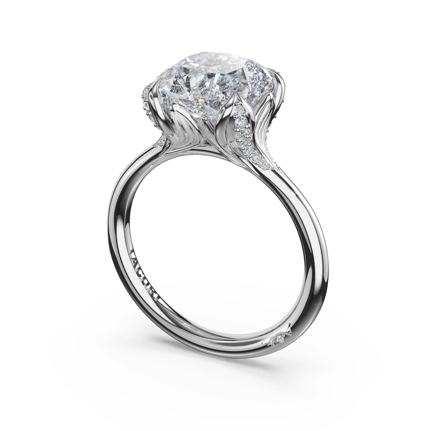 Tacori Sculpted Crescent | Cushion Petal-Crown Pavé Accent Solitaire