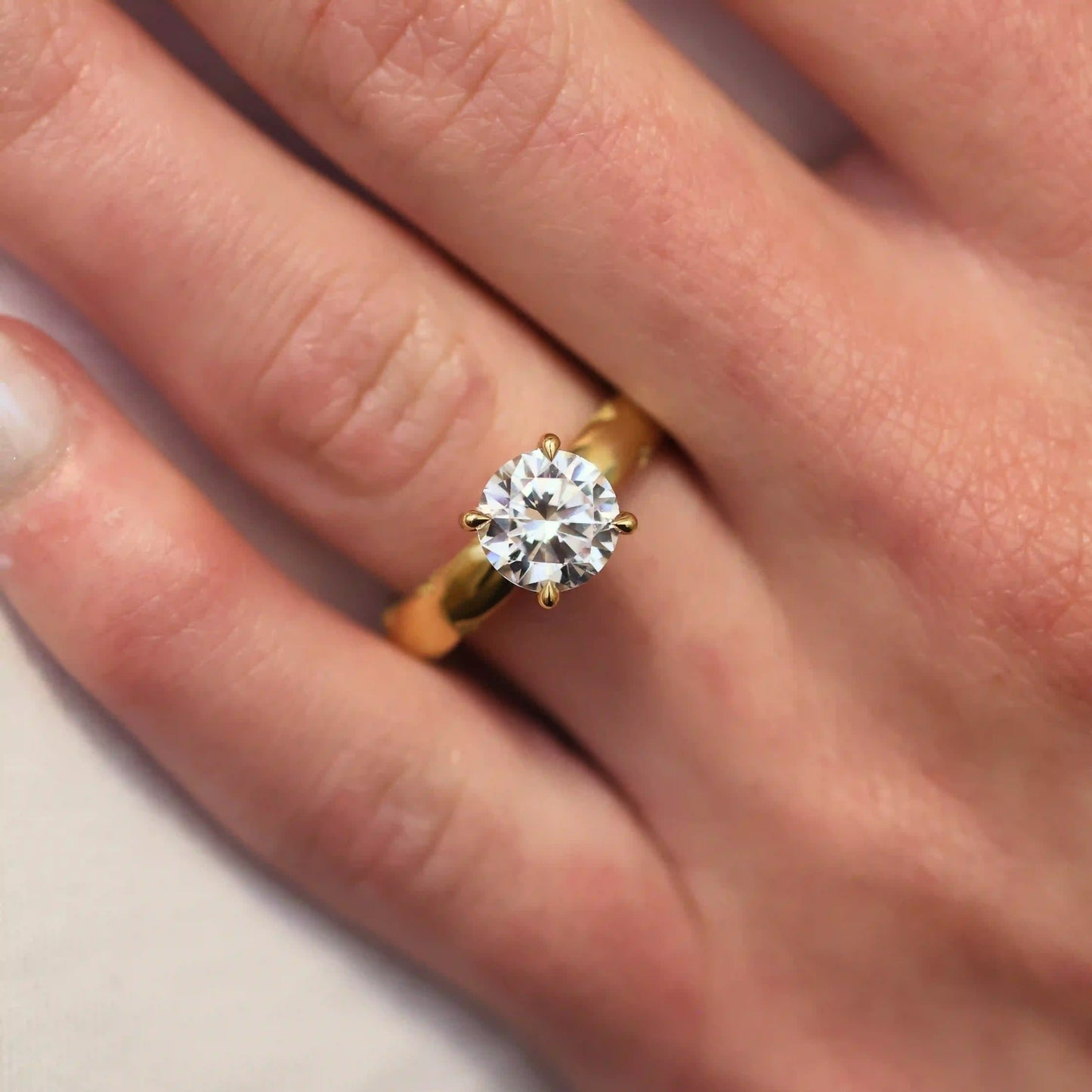 Round Solitaire Cigar Band Engagement Ring