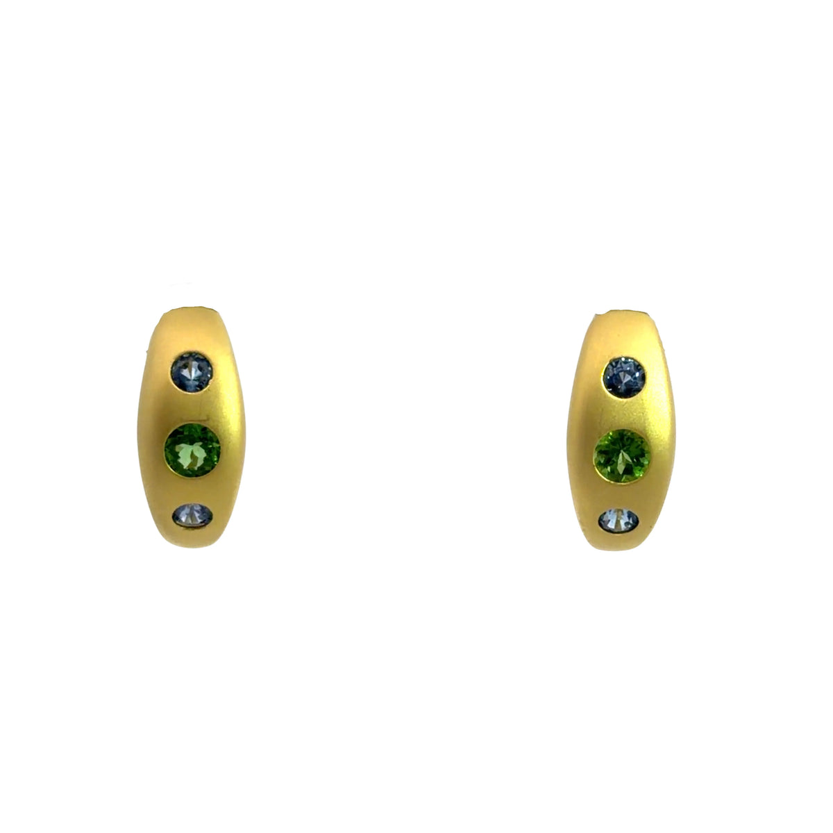 Tsavorite & Blue Sapphire Hoop Earrings