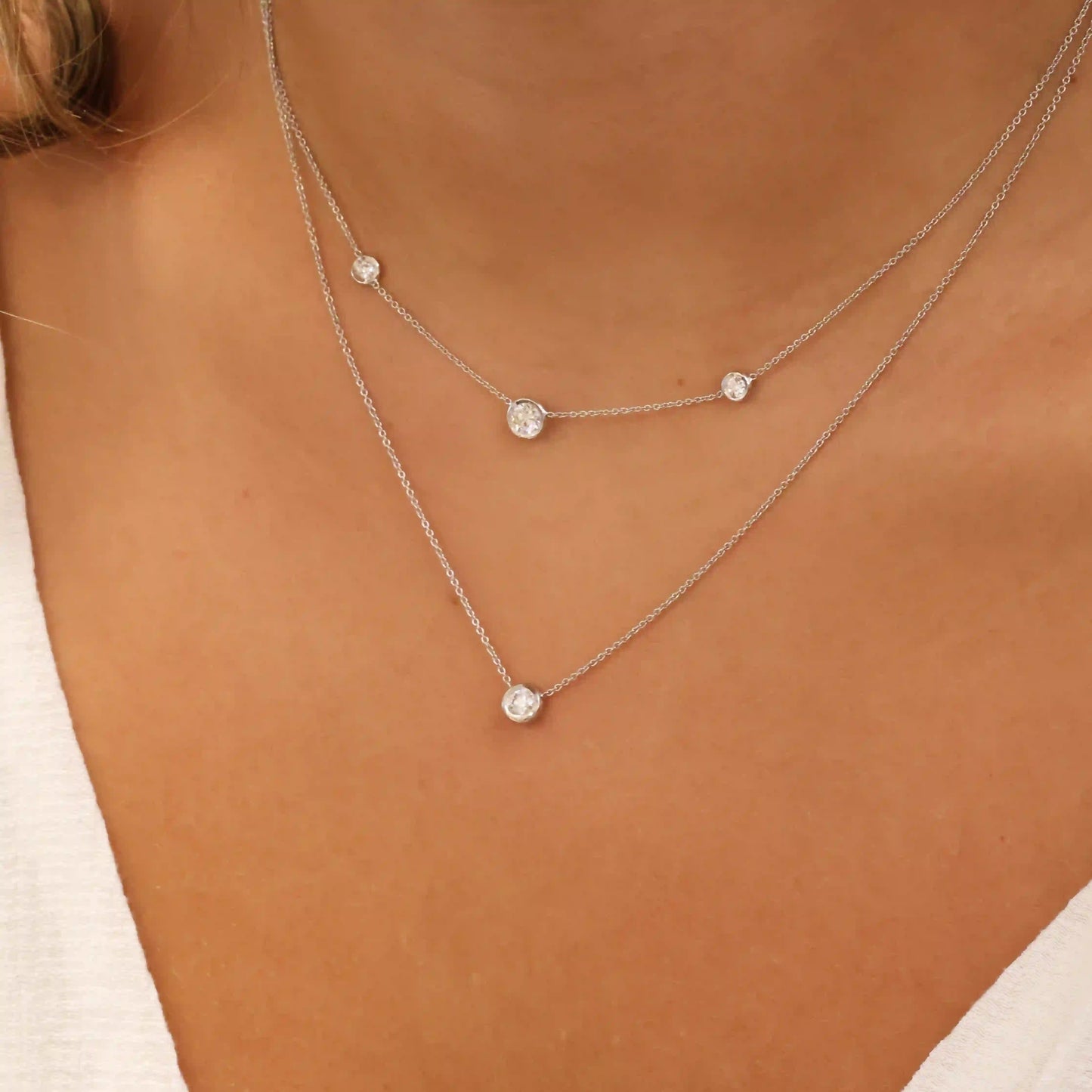 Diamond 3 Station Necklace
