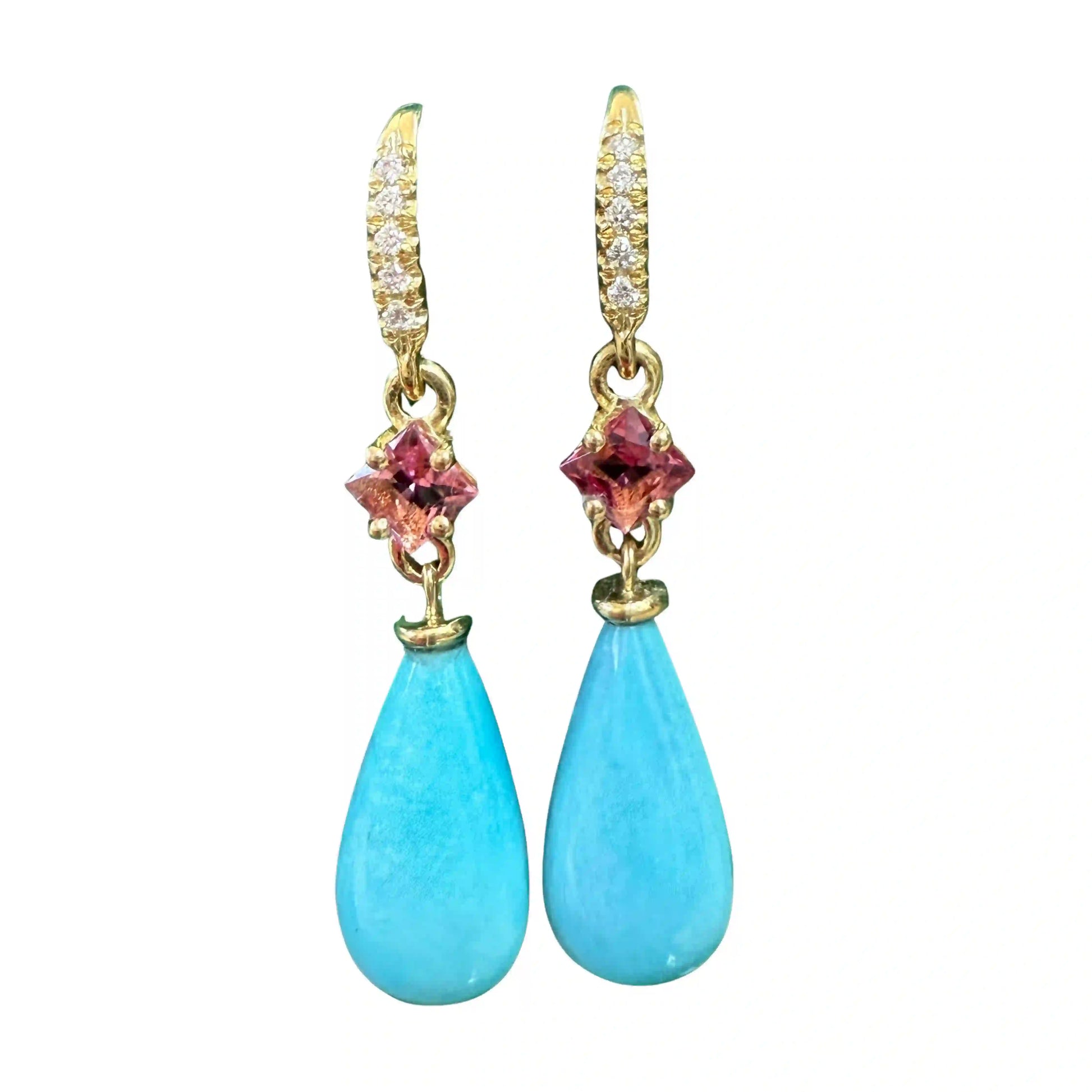 Tourmaline and Turquoise Drop Earrings