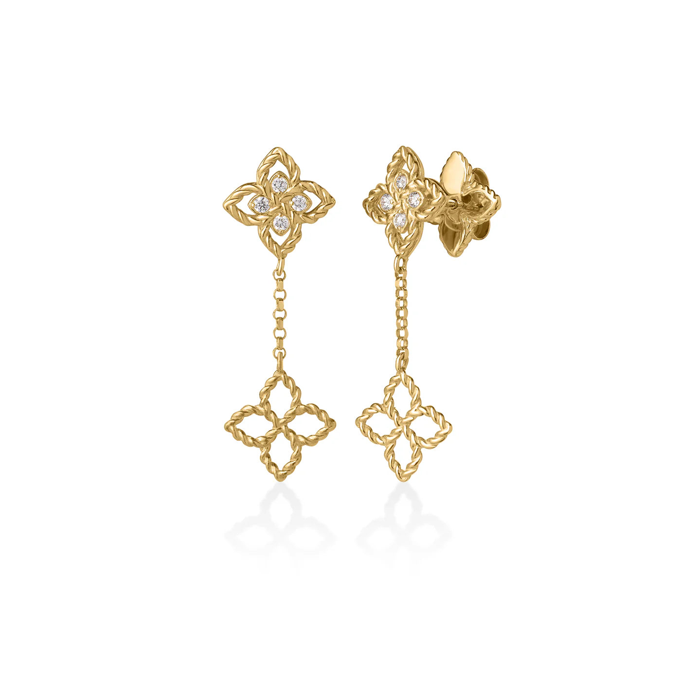 Tiny Diamond Flower Dangle Earrings