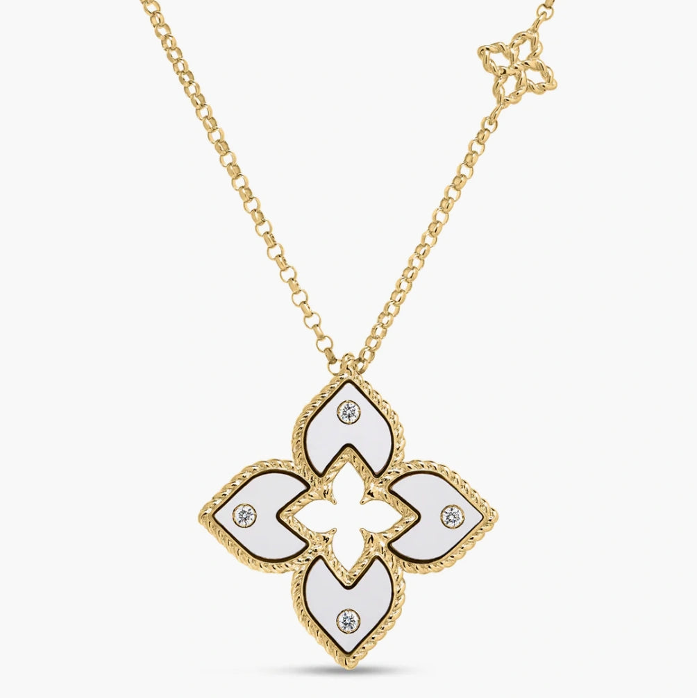 Diamond and Enamel Flower Necklace
