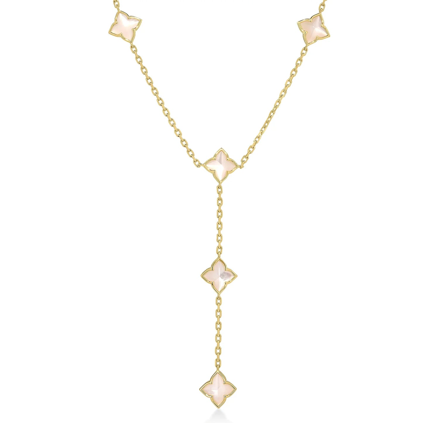 Mother of Pearl Flower Station Lariat Necklace