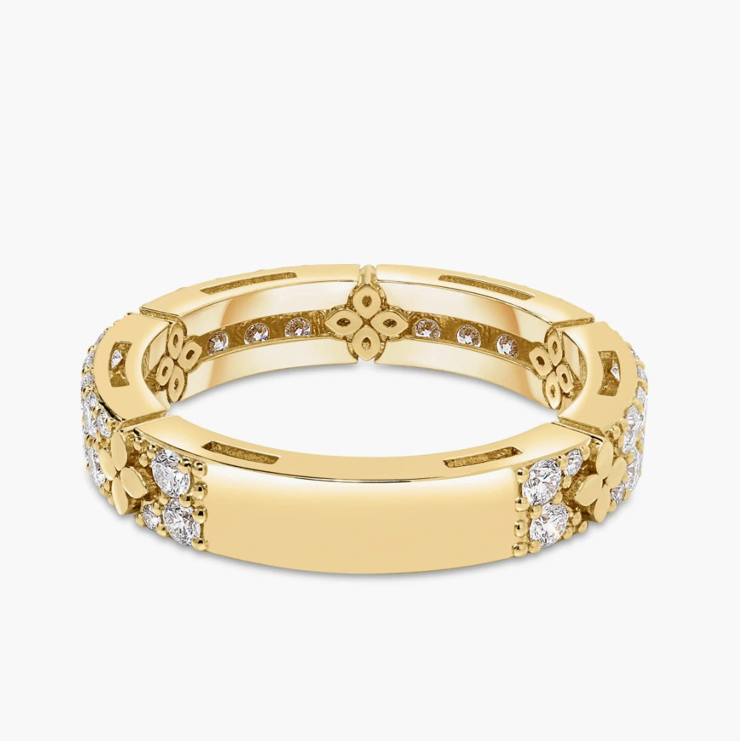 Pavé Diamond and Polished Flower Ring