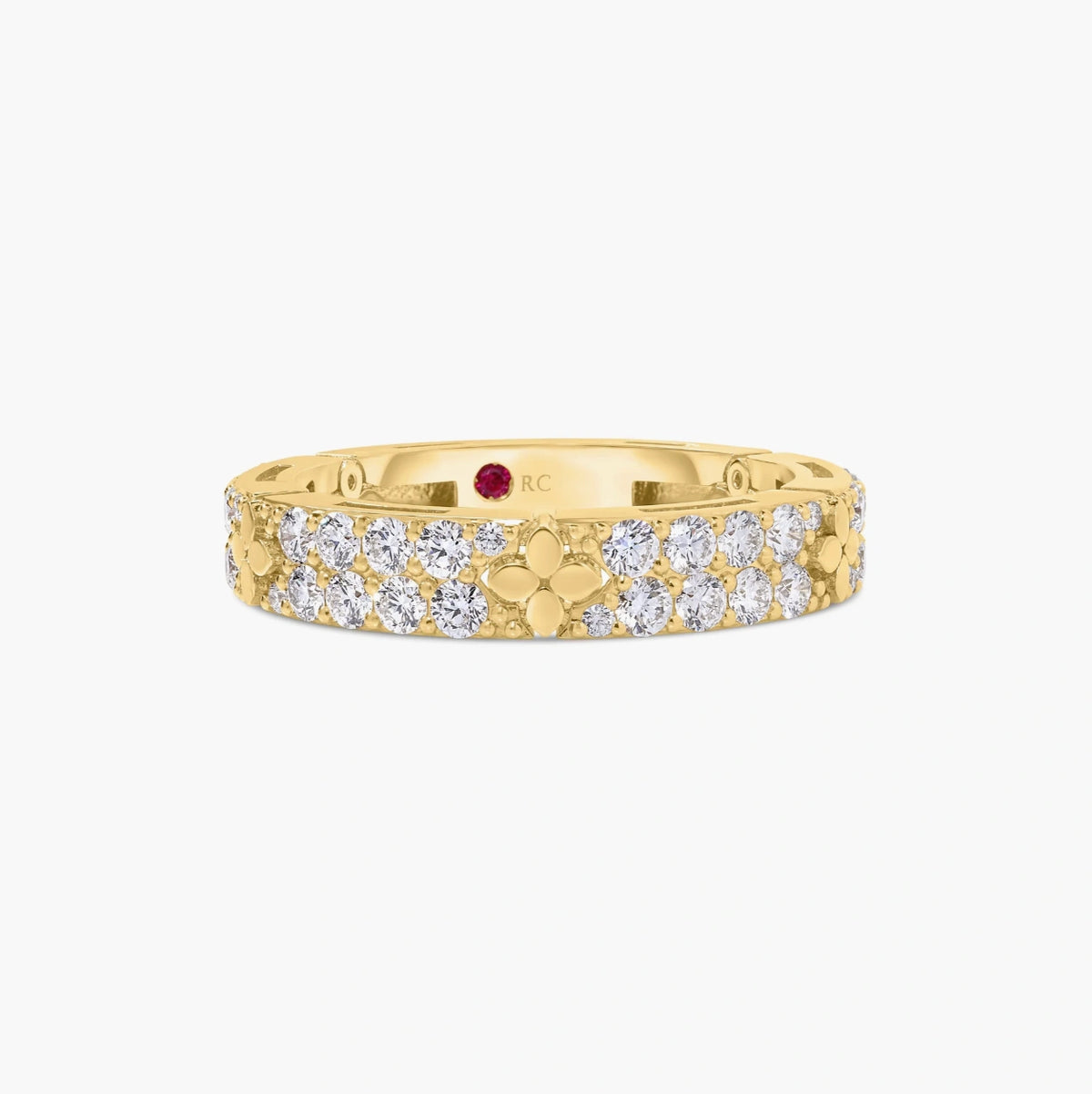 Pavé Diamond and Polished Flower Ring