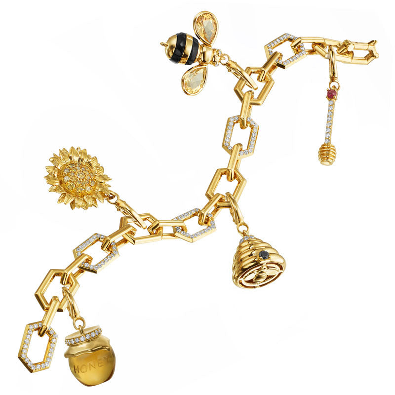 Gumuchian Honeybee ''B'' 18k Yellow Gold Charm Bracelet