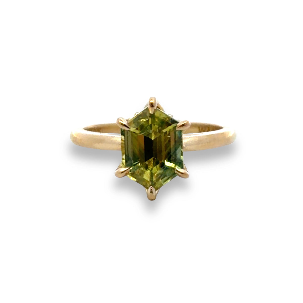 Hex Cut Green Sapphire Ring