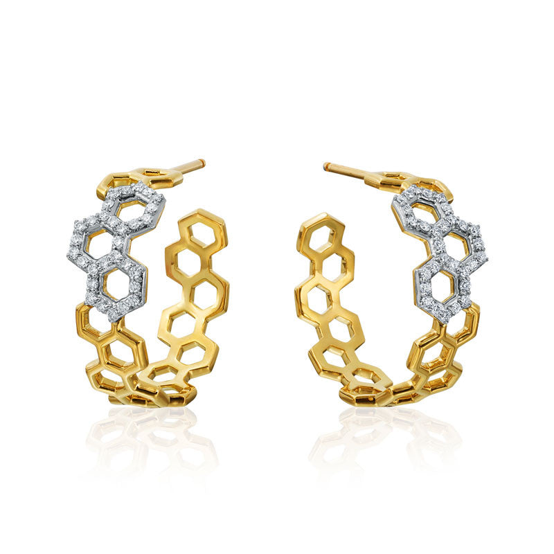 Gumuchian Honeybee ''B'' Two Tone 18k Gold Diamond Hoop Earrings
