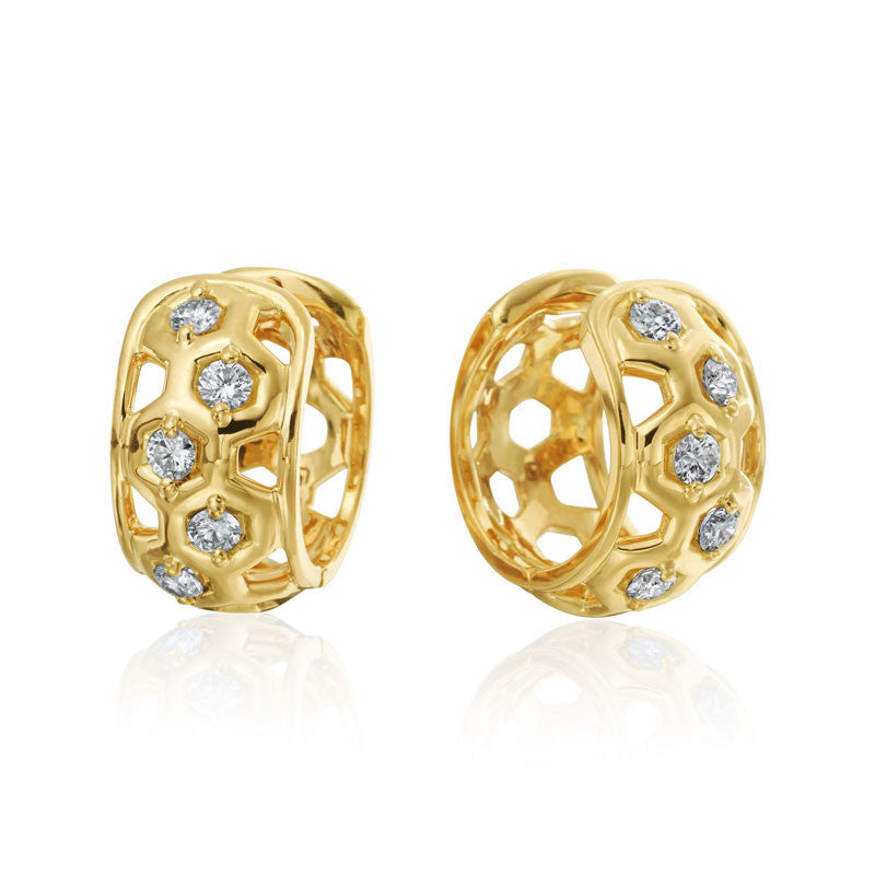 Gumuchian Honeybee ''B'' 18k Yellow Gold Diamond Huggie Earrings