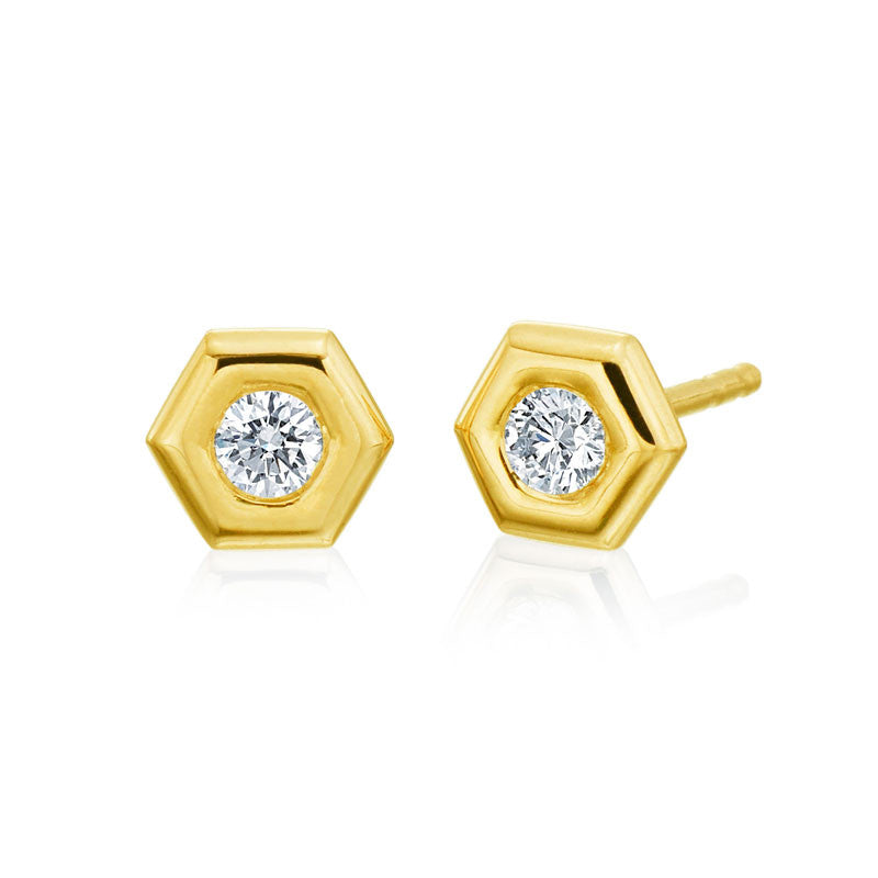 Gumuchian Honeybee ''B'' 18k Gold Honeycomb Stud