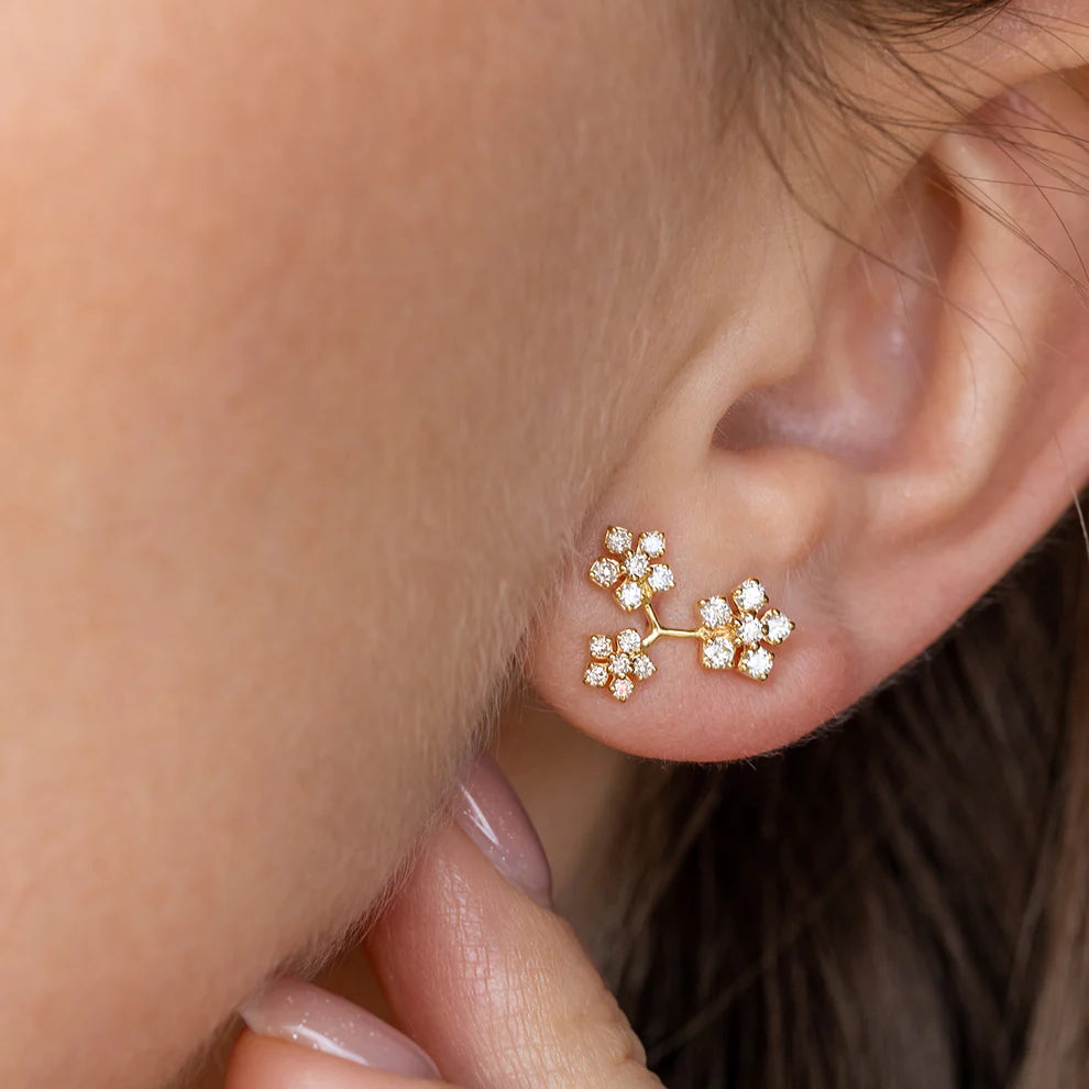 Sethi Couture Enchanted Garden Triple Flower White Diamond Earrings