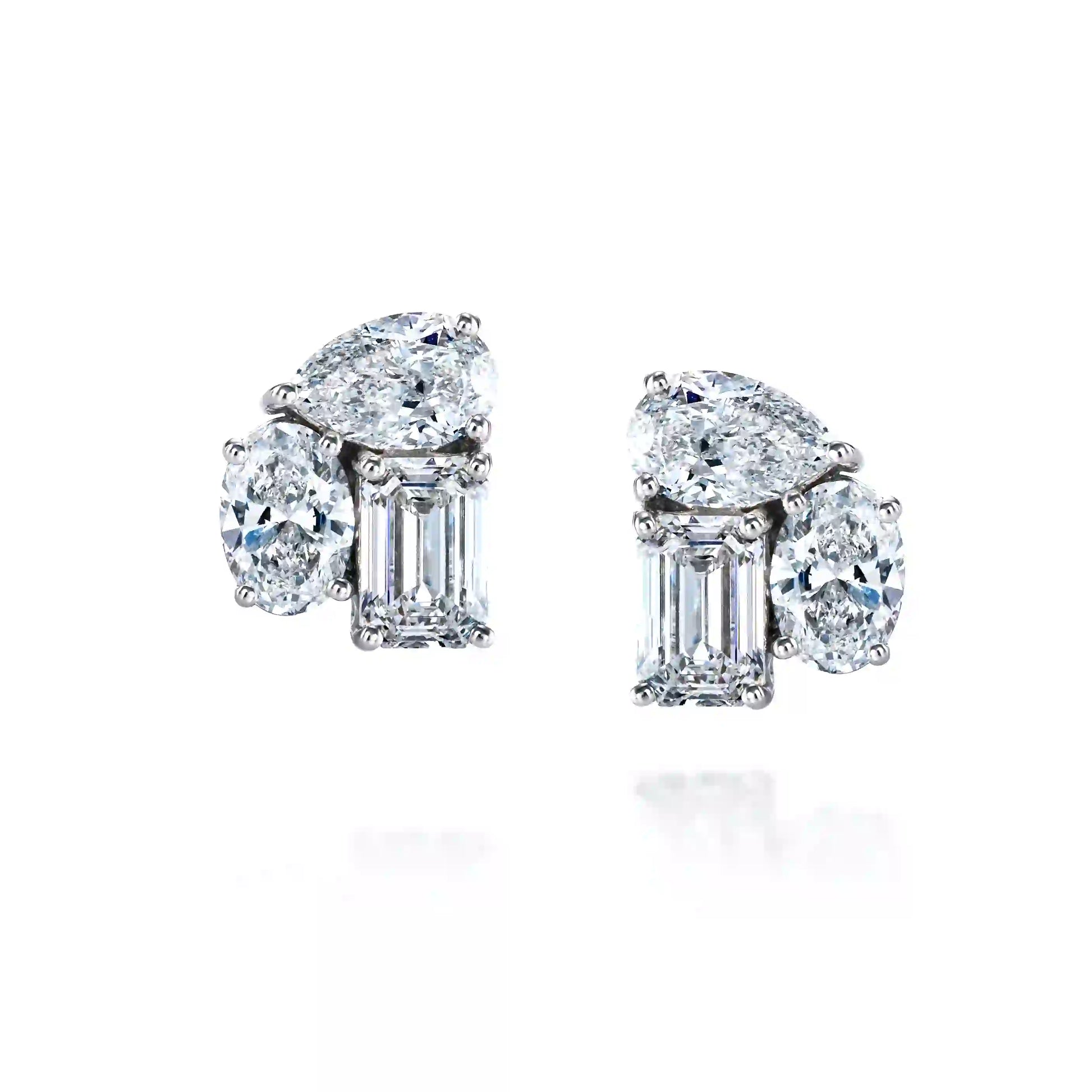Three Diamond Stud Earrings