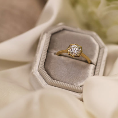 yellow gold engagement ring with solitaire diamond in bezel setting
