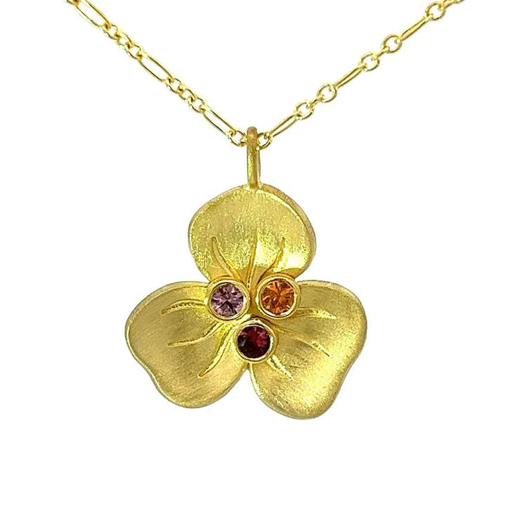 Orange and Pink Sapphire Pansy Necklace