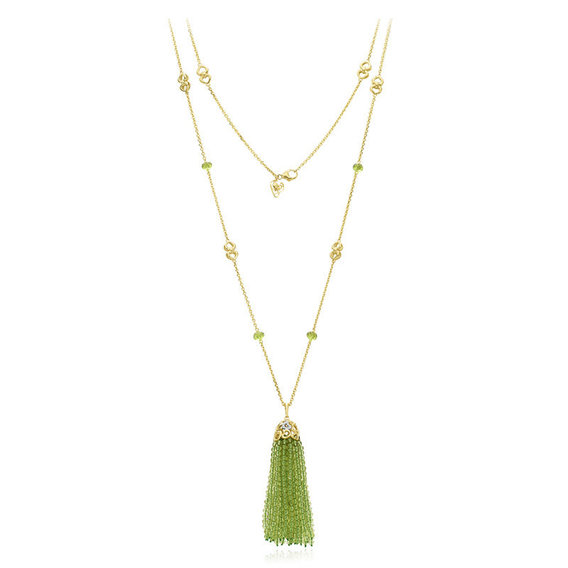 Gumuchian 18k Yellow Gold Diamond Tiny Hearts Peridot Tassel Pendant