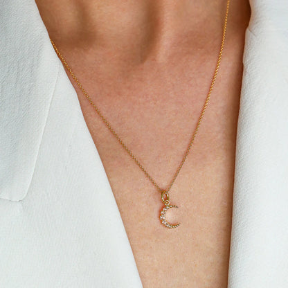 Crescent Mini White Diamond Pendant