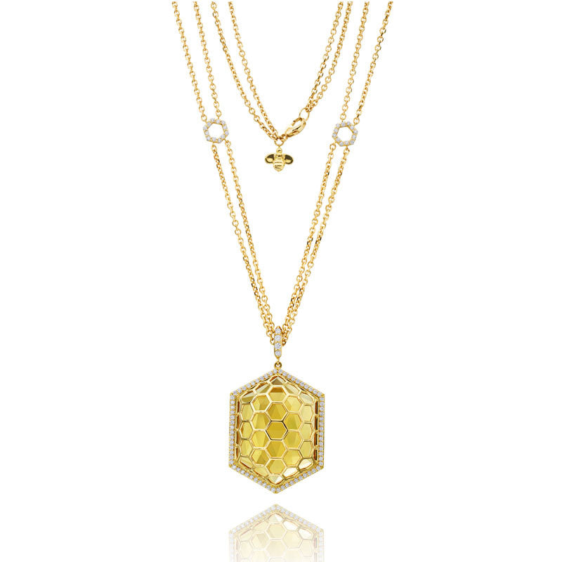 Gumuchian Honeybee ''B'' 18k Yellow Gold Diamond Pendant