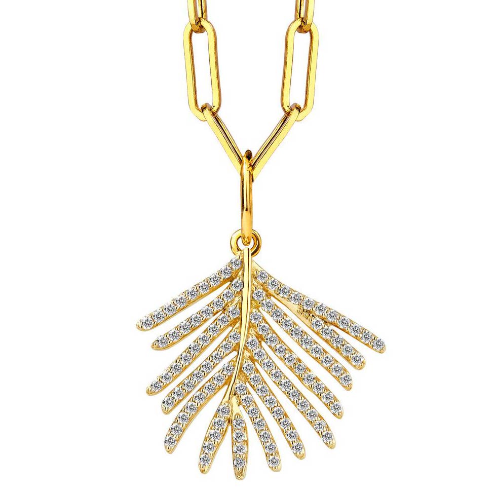 Diamond Palm Leaf Charm Pendant