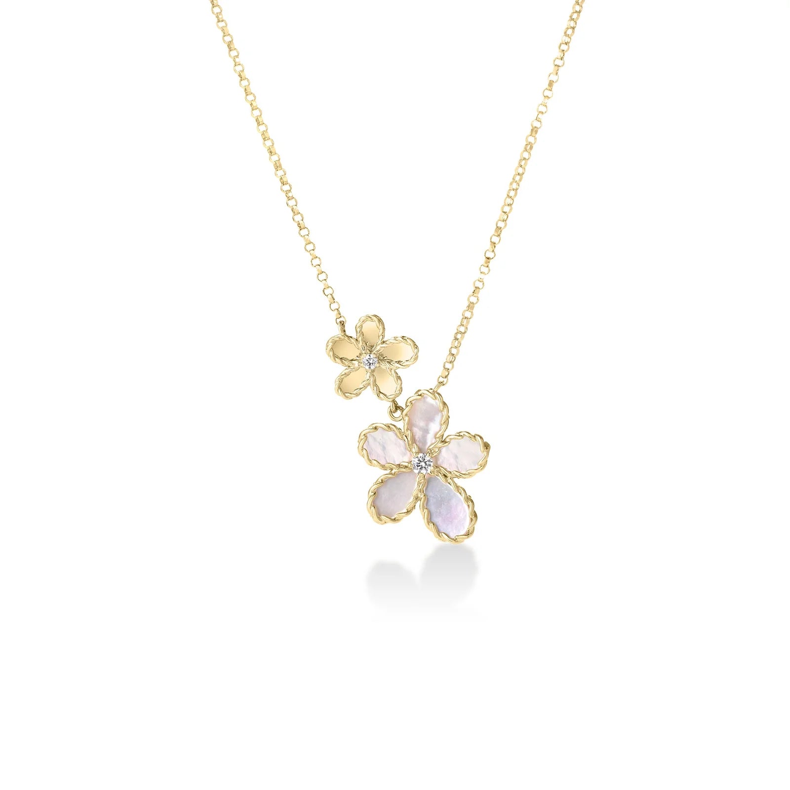 Diamond and Mother of Pearl Double Flower Necklace