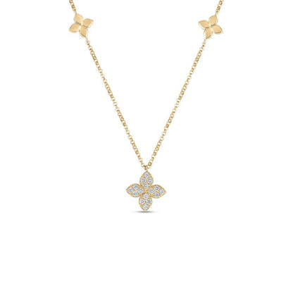 Diamond & Polished Flower Station Necklace