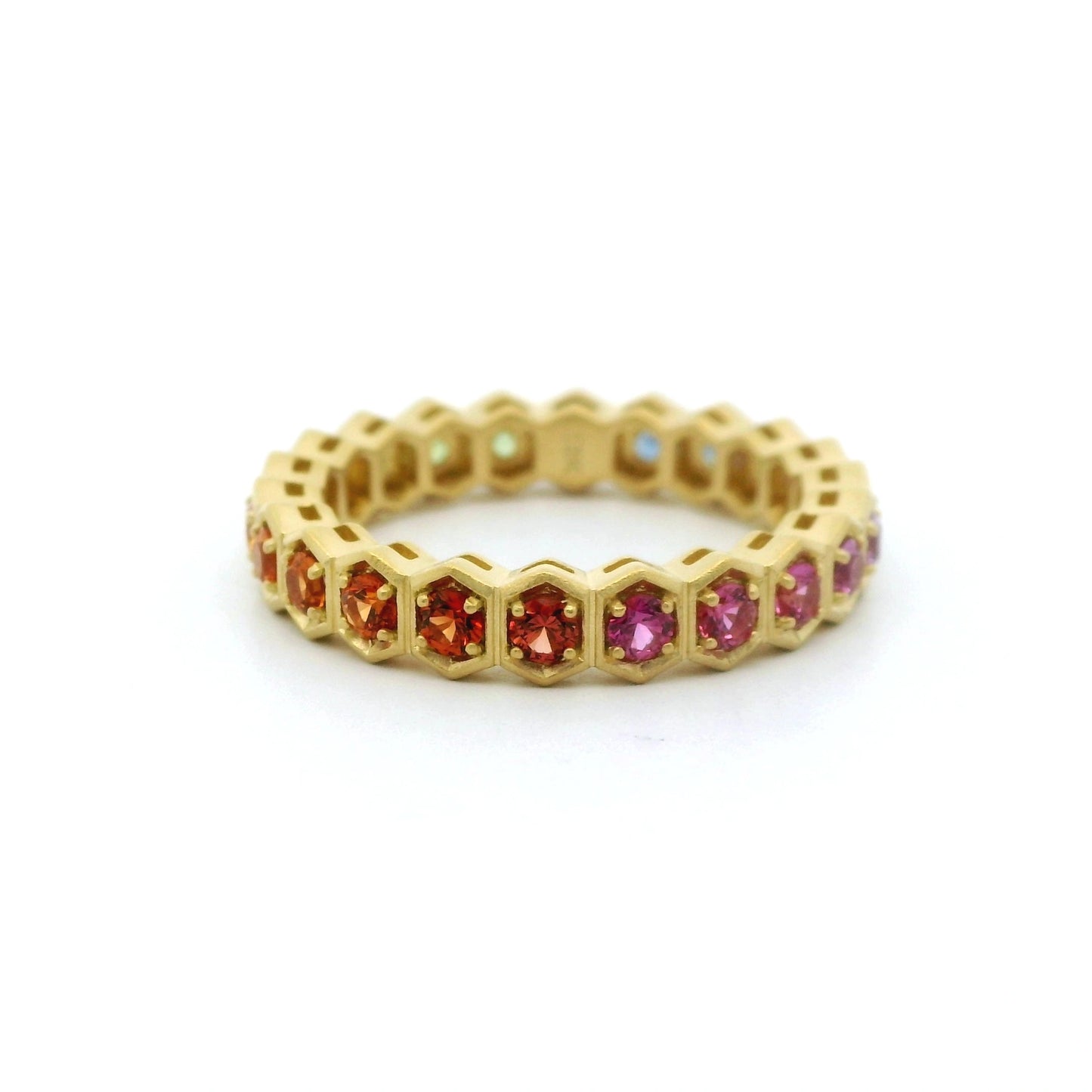 Rainbow Sapphire Eternity Hexagon Band