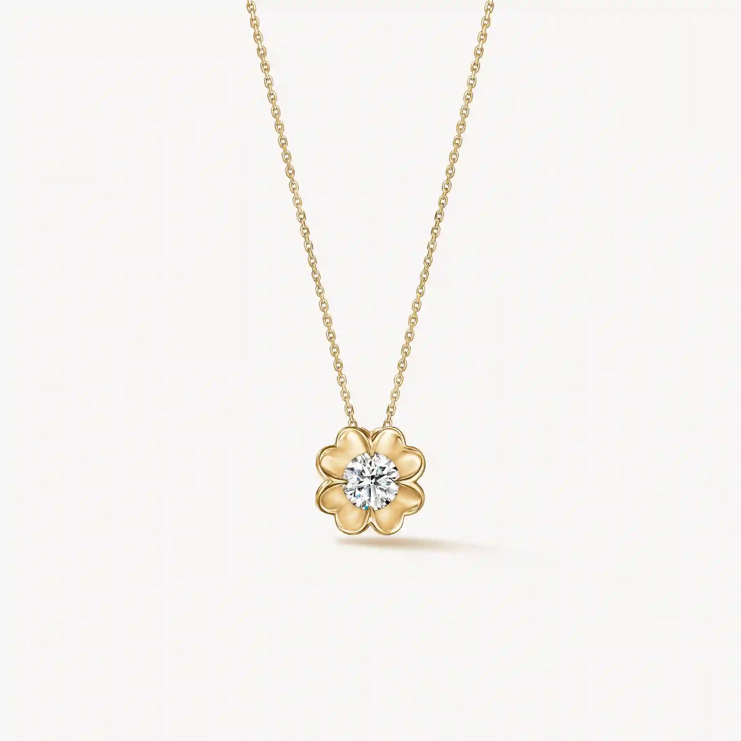 Whimsical Clover Single Diamond Pendant Necklace