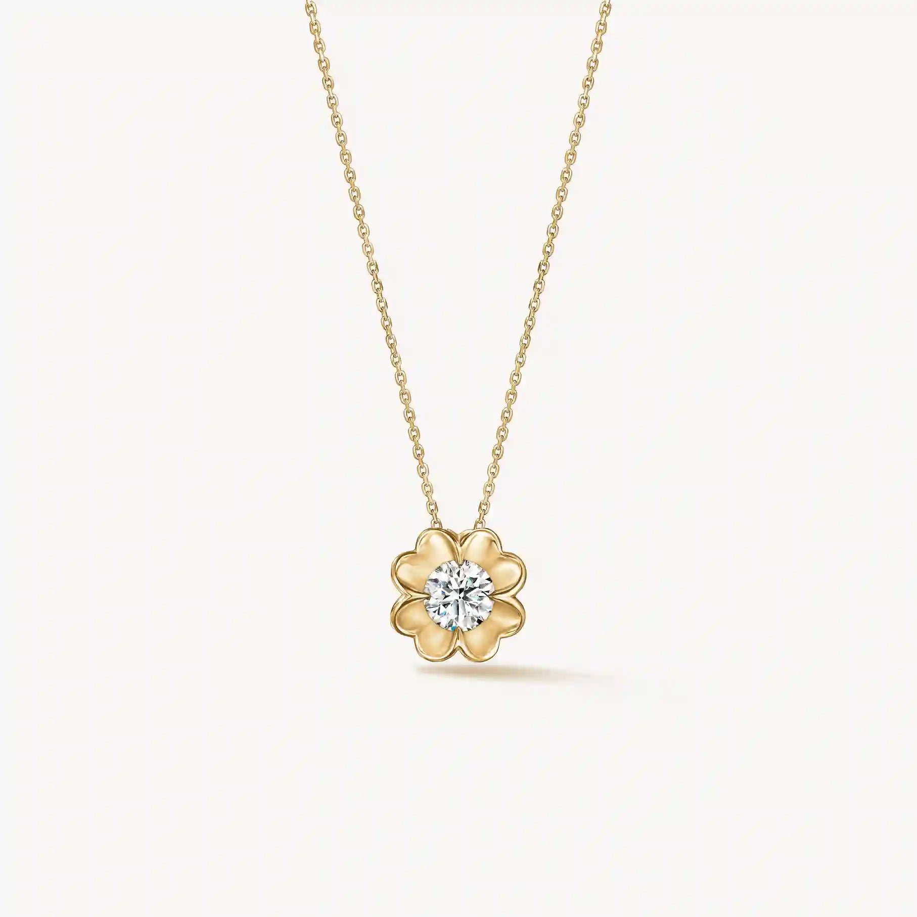 Whimsical Clover Single Diamond Pendant Necklace