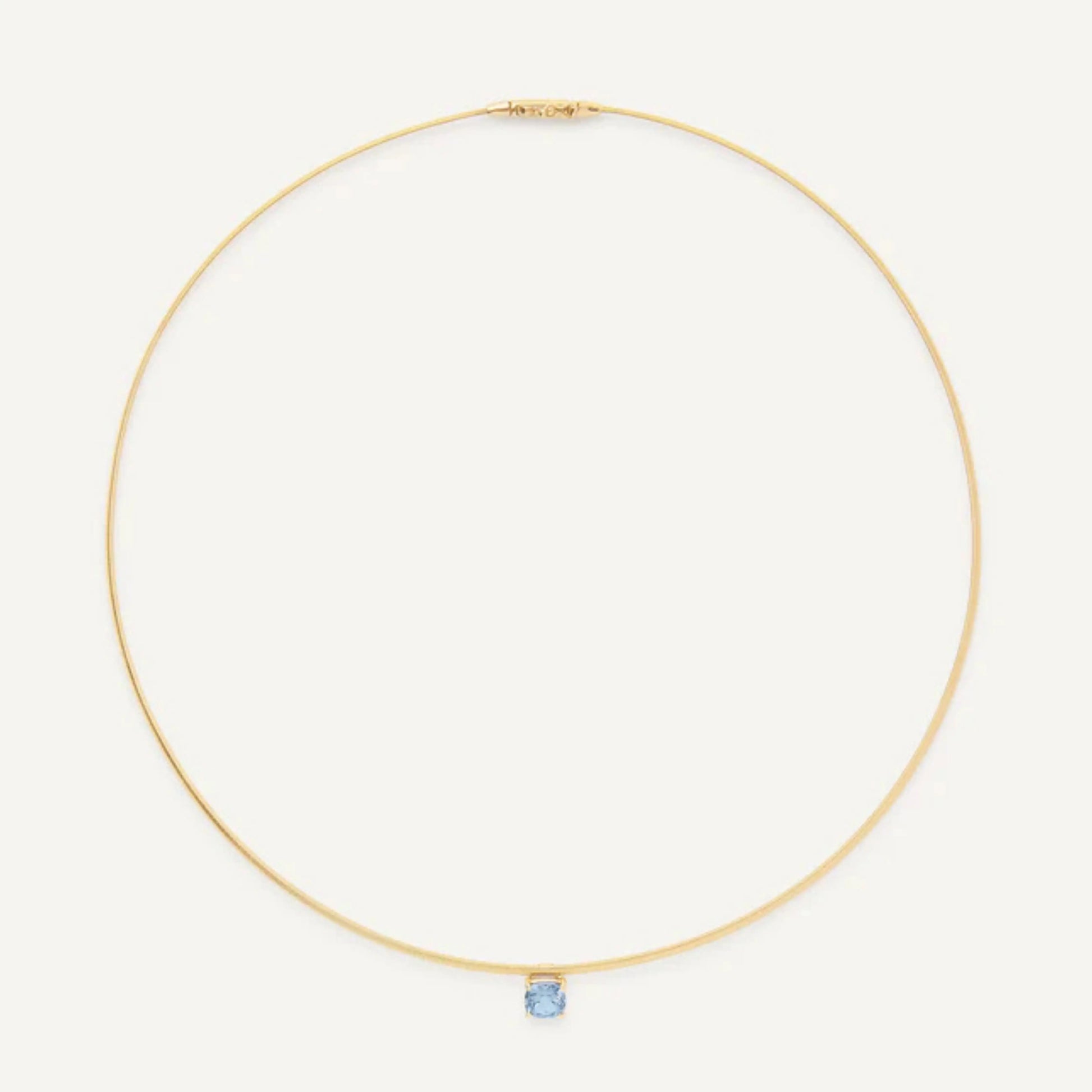 Gold Coil Necklace with Aquamarine Station