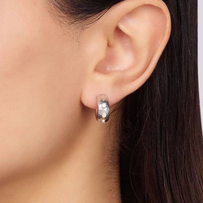 Silver Diamond Huggie Hoop Earrings
