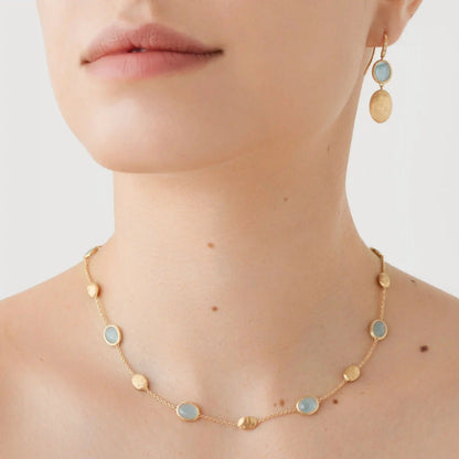 Gold Aquamarine Necklace with Bead Stations 