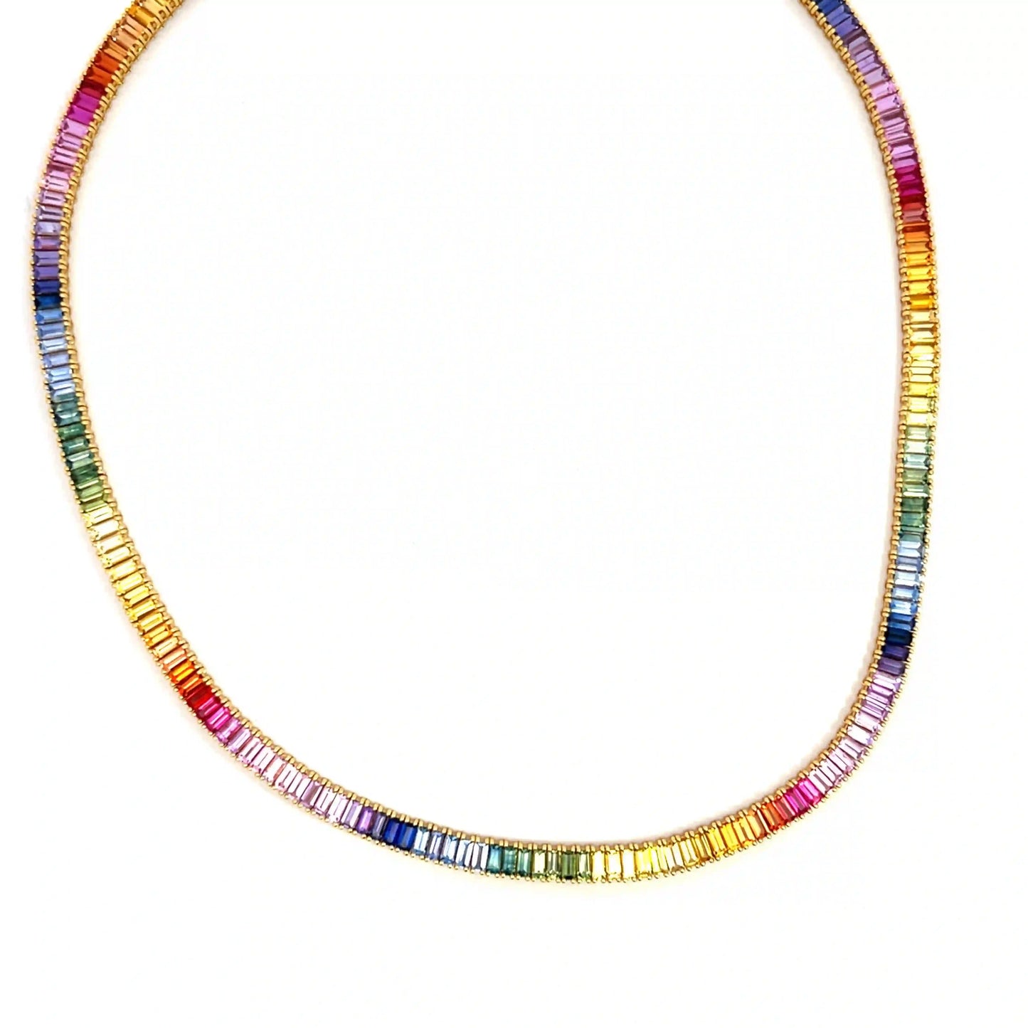 Rainbow Sapphire Baguette Necklace