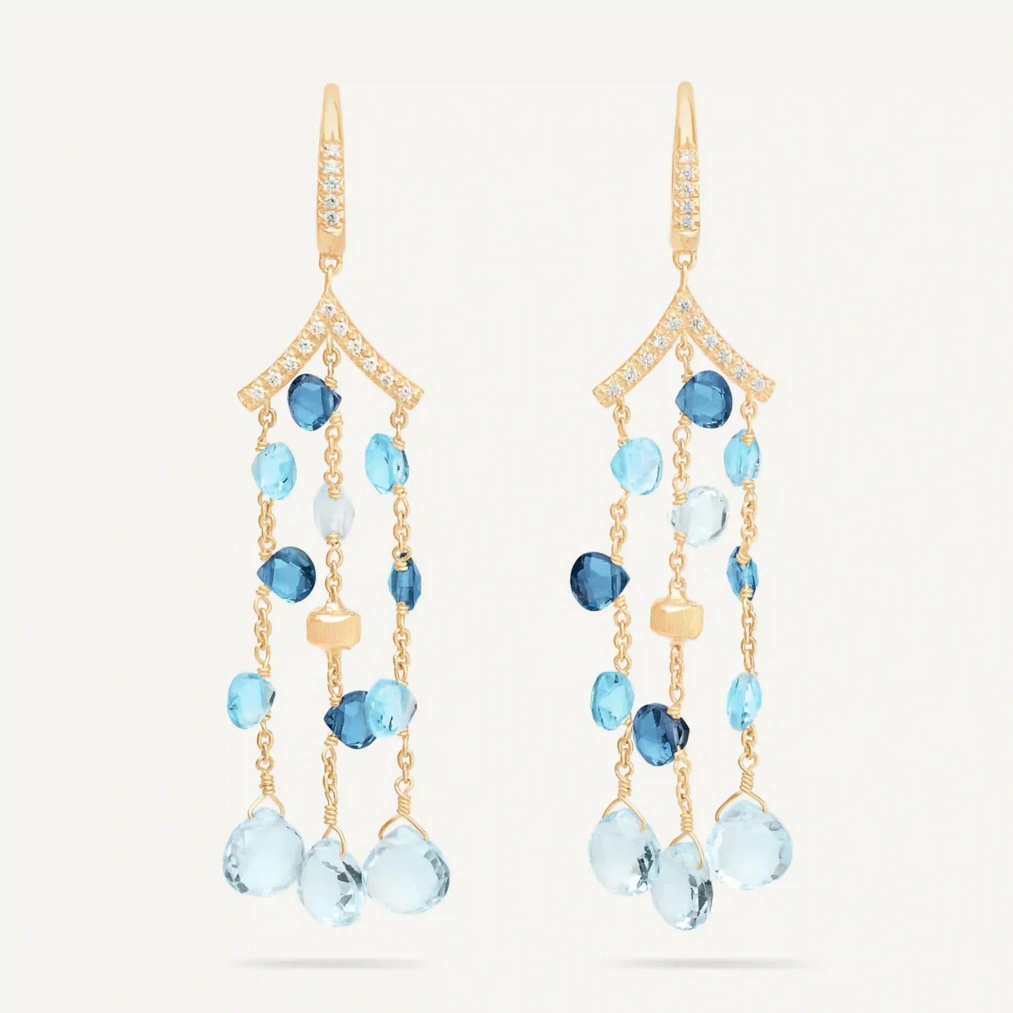 Mixed Topaz Three-Strand Chandelier Earrings