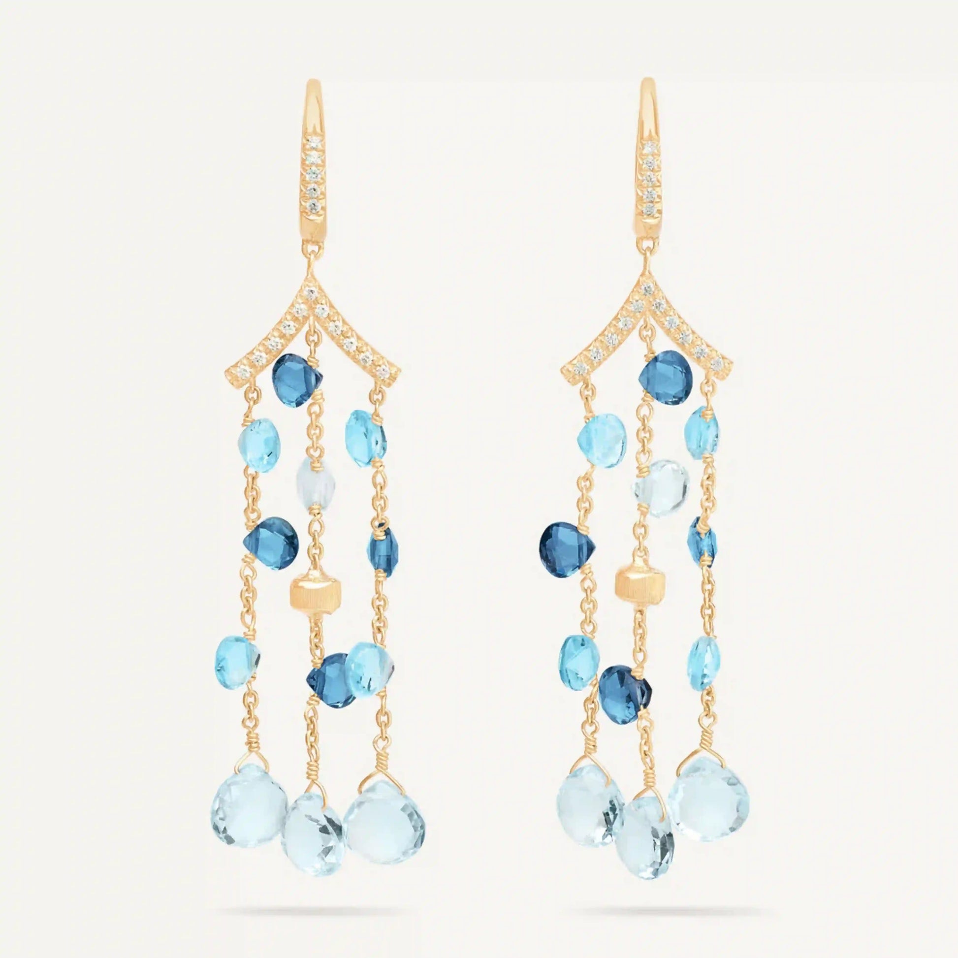 Mixed Topaz Three-Strand Chandelier Earrings