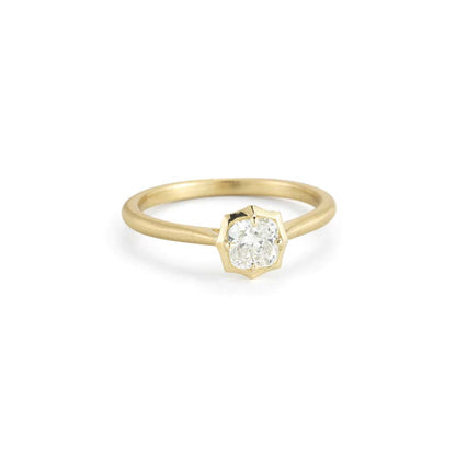 yellow gold engagement ring with solitaire diamond in bezel setting