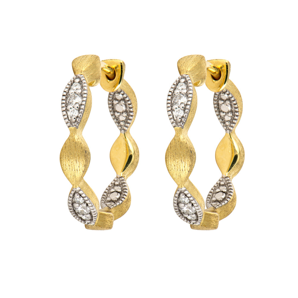 Gold and Diamond Marquise Hoop Earrings