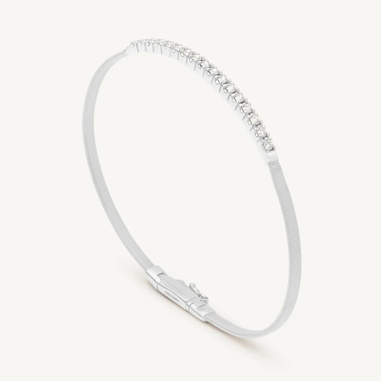White Gold Small Stackable Bracelet With Diamond Bar