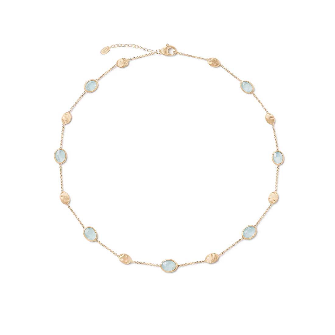 Gold Aquamarine Necklace with Bead Stations 