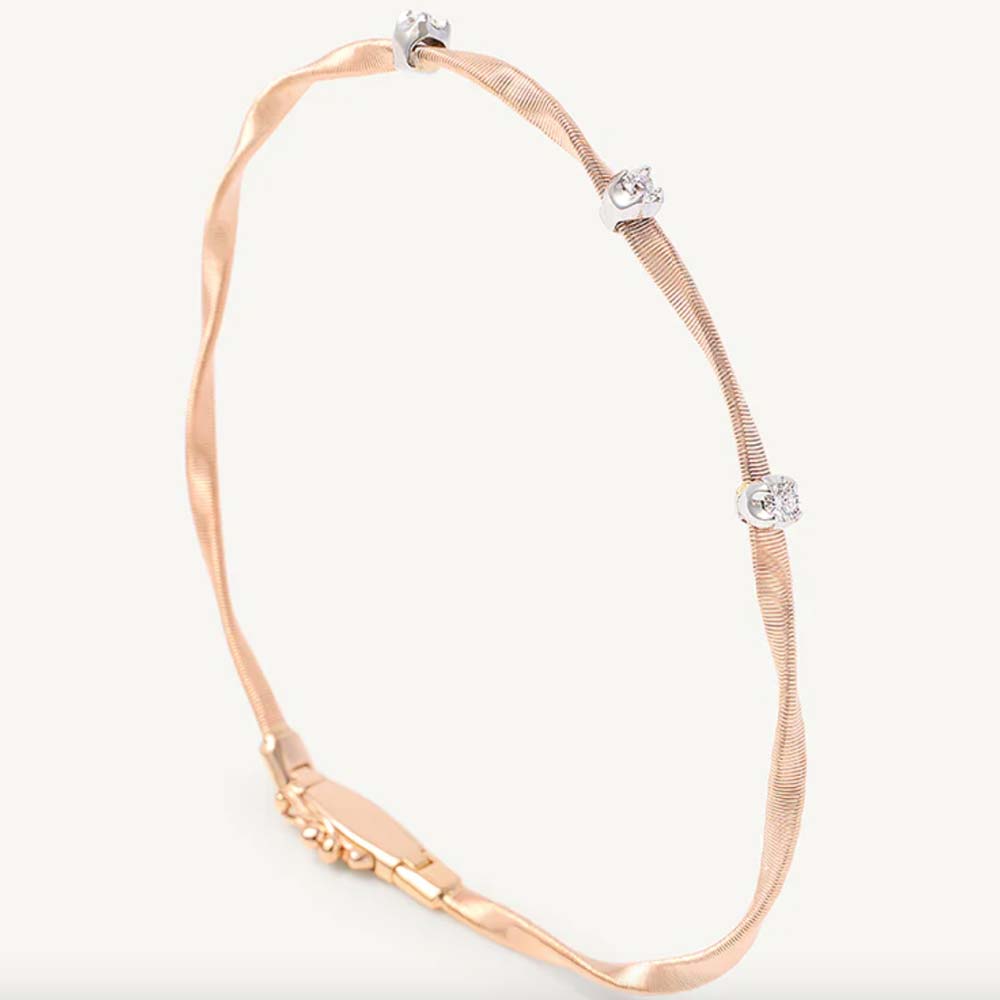rose gold coil bracelet with 3 diamond stations
