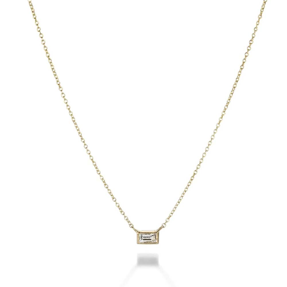 Single Stone Baguette Diamond Necklace
