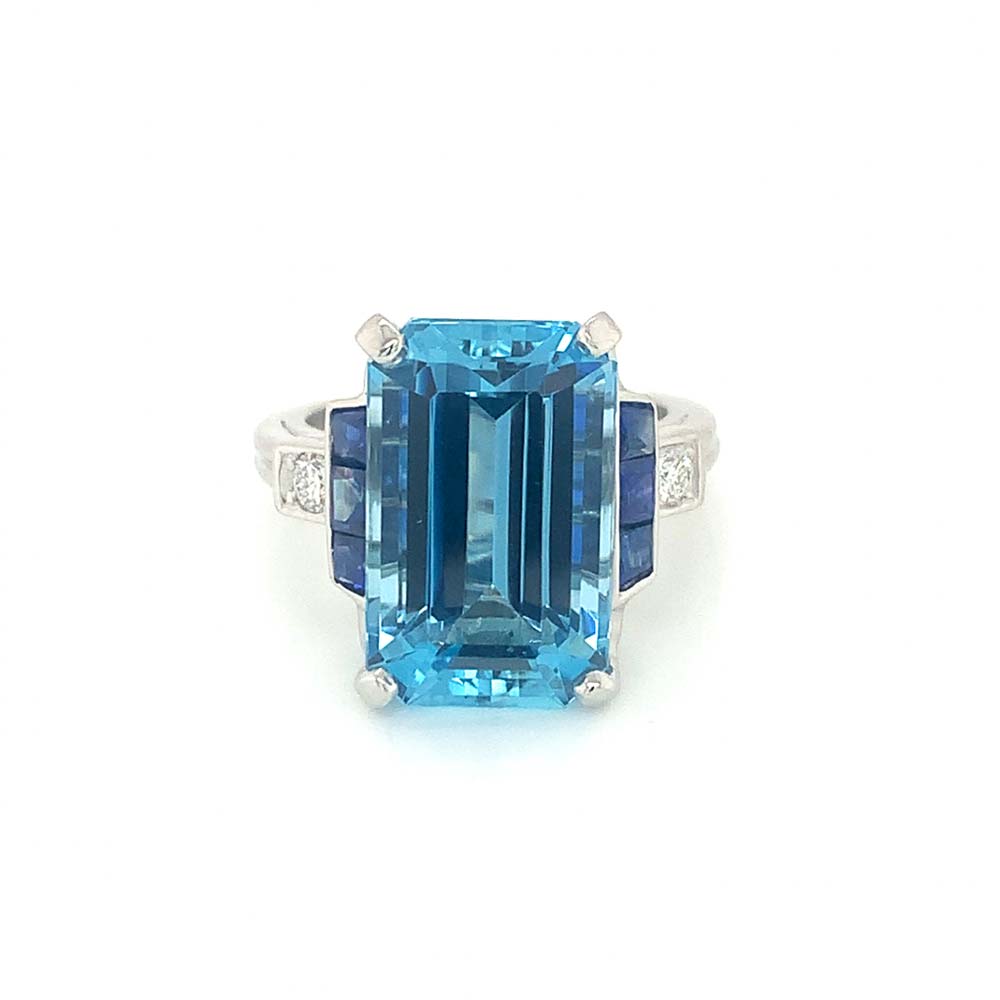 Aqua Diamond and Sapphire Ring