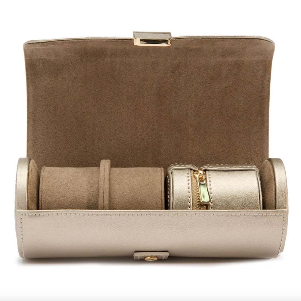 pewter double watch roll with jewelry pouch