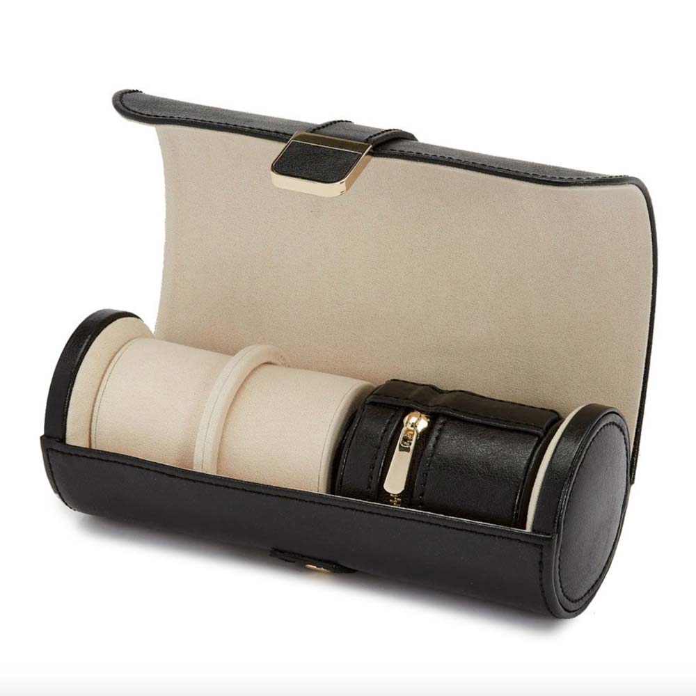 black Double watch roll with Jewelry Pouch