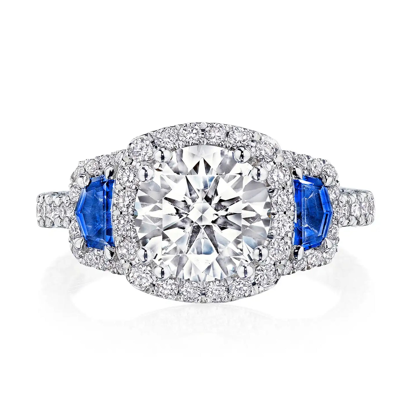 Petite Crescent | Round with Cushion 3-Stone Engagement Ring