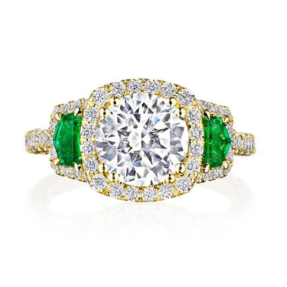 Petite Crescent | Round with Cushion 3-Stone Engagement Ring