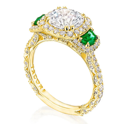 Petite Crescent | Round with Cushion 3-Stone Engagement Ring