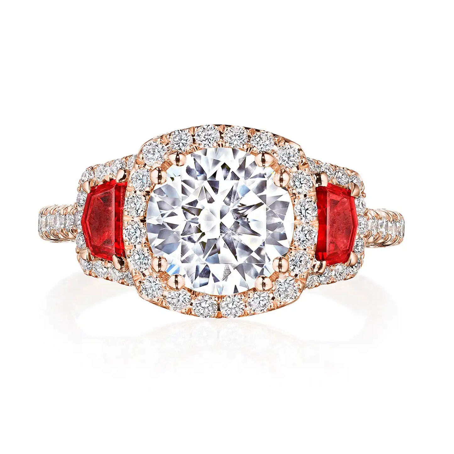 Petite Crescent | Round with Cushion 3-Stone Engagement Ring