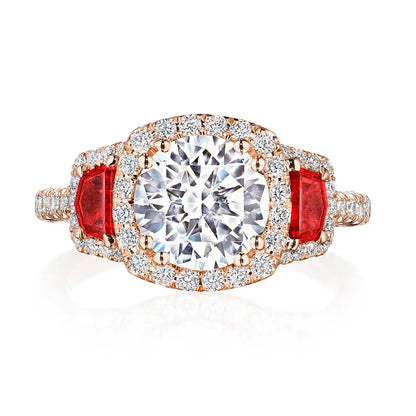 Petite Crescent | Round with Cushion 3-Stone Engagement Ring