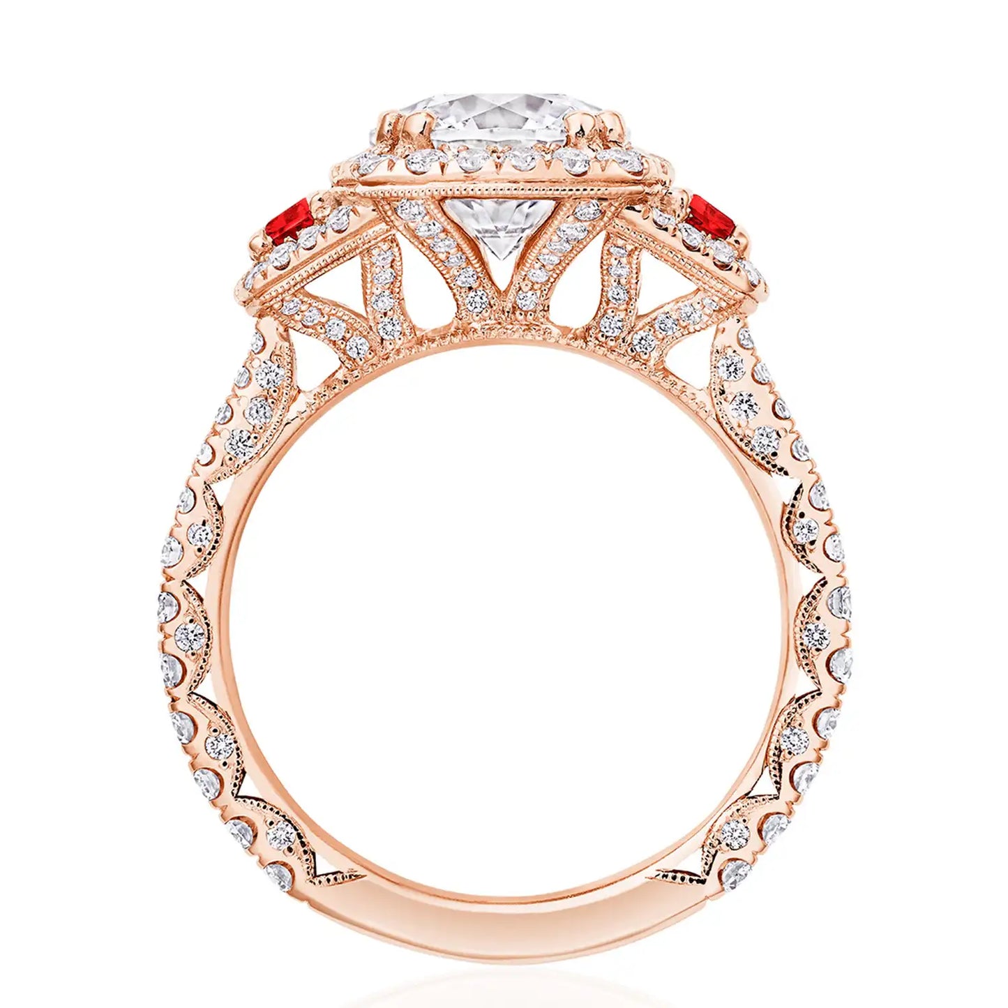 Petite Crescent | Round with Cushion 3-Stone Engagement Ring
