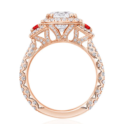 Petite Crescent | Round with Cushion 3-Stone Engagement Ring